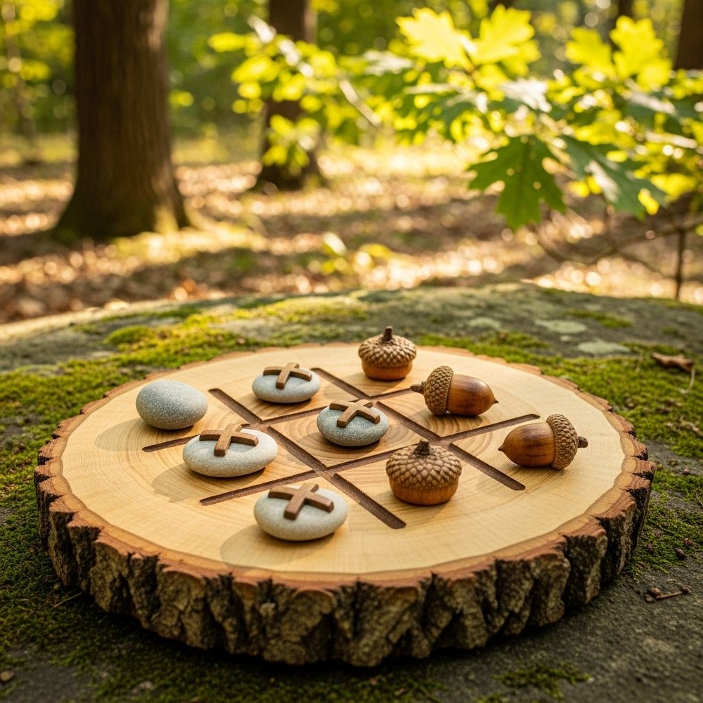 Gather wood slabs and found items for a creative game that sparks imagination.