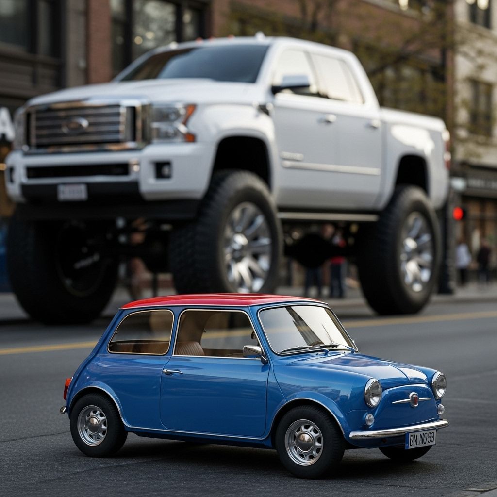 Challenging the push for ever-larger cars by exploring safety myths, efficiency trade-offs, and the social pressures driving car bloat.