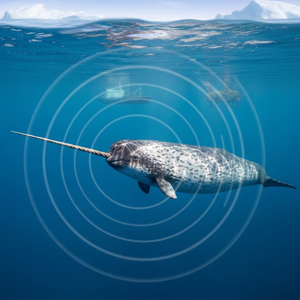 Rampant human noise in the Arctic puts narwhals’ survival at risk by disrupting their echolocation, feeding, and communication.