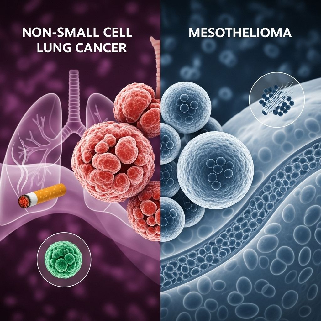 Explore the distinctions between non-small cell lung cancer and mesothelioma, including their causes, symptoms, diagnosis, stages, treatments, and prognosis.