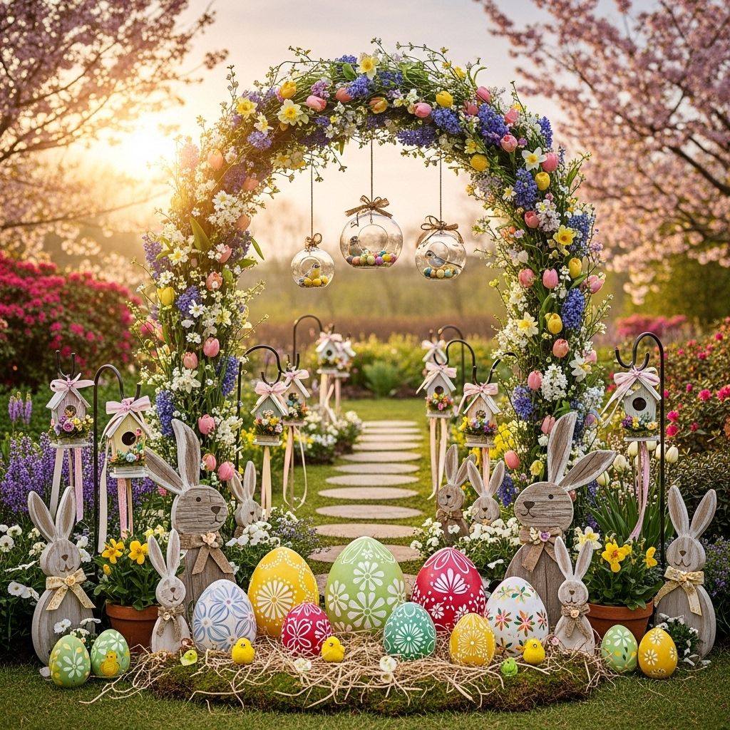 Handcrafted accents and weatherproof elements bring lasting Easter cheer to every outdoor space.