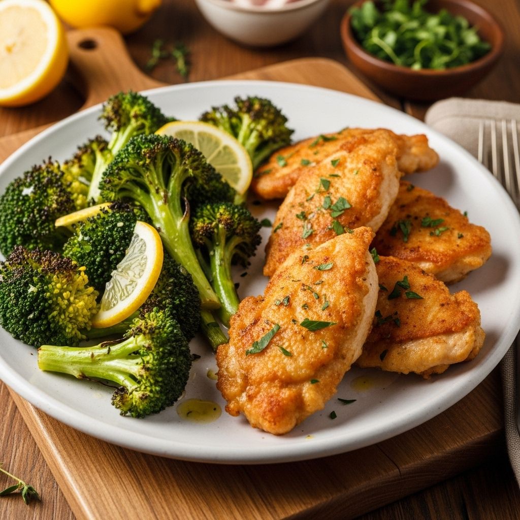 This vibrant recipe pairs pan-fried chicken breasts with zesty roasted broccoli for a healthy, delicious, and easy weeknight meal.