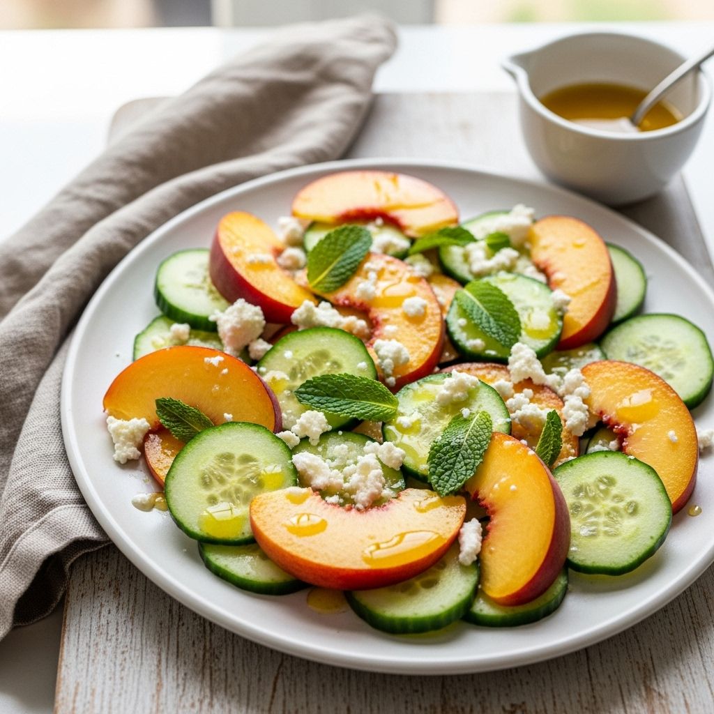 Celebrate the peak of summer flavors with this refreshing, nutritious peach and cucumber salad that’s quick to prepare and perfect for any meal.