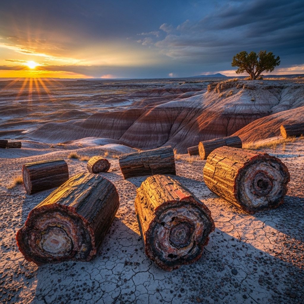 Journey into Arizona’s Petrified Forest National Park, where ancient fossilized trees meet colorful badlands and rich human history.