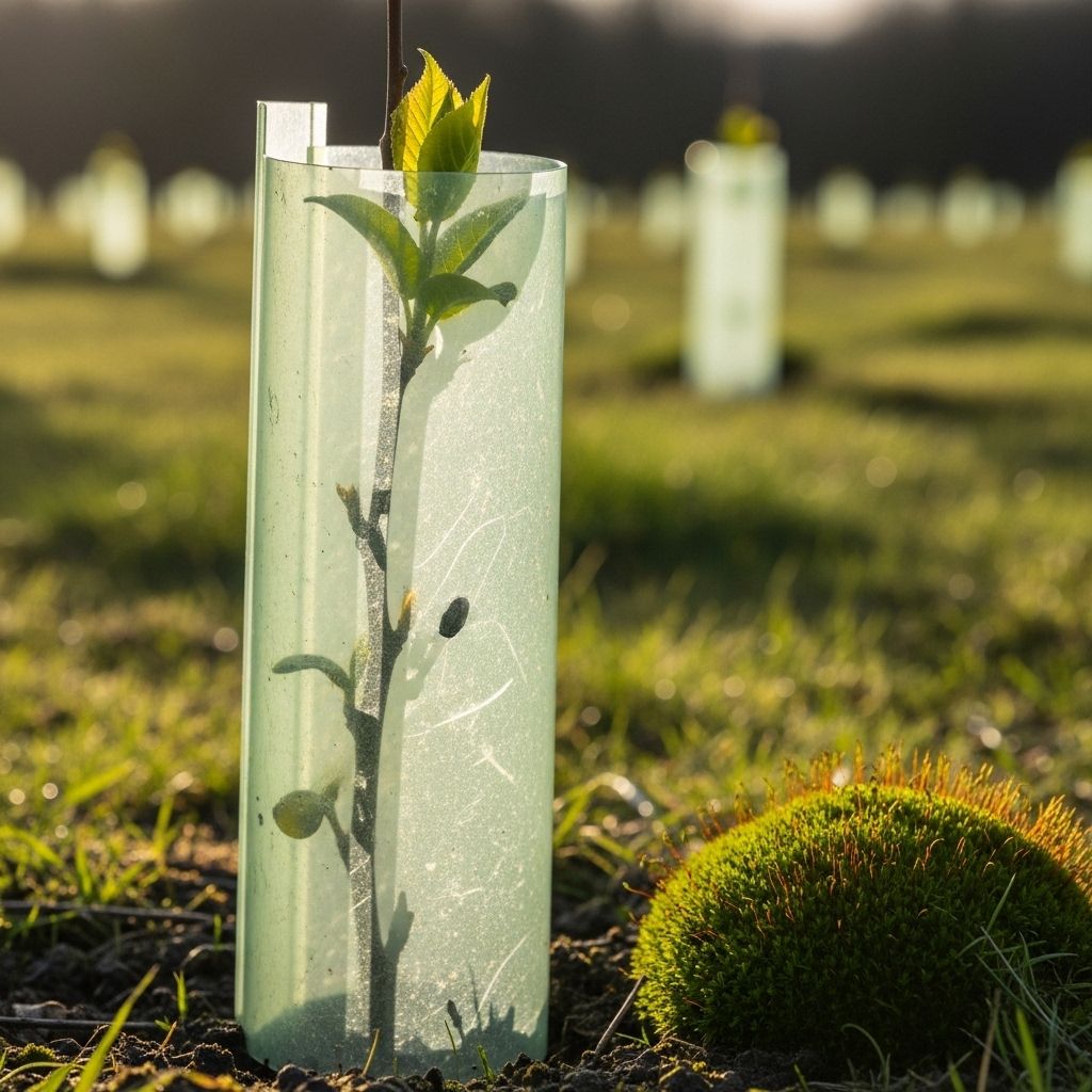 Plastic tree guards shield young trees from harm, but raise critical questions about waste, alternatives, and long-term ecological impact.