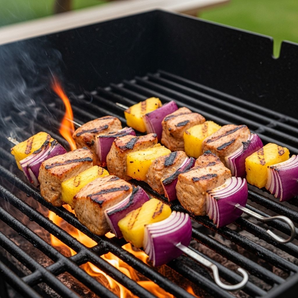 Bring together sweet, savory, and smoky flavors in this easy pork, pineapple, and red onion kebab recipe for perfect grilling any night.