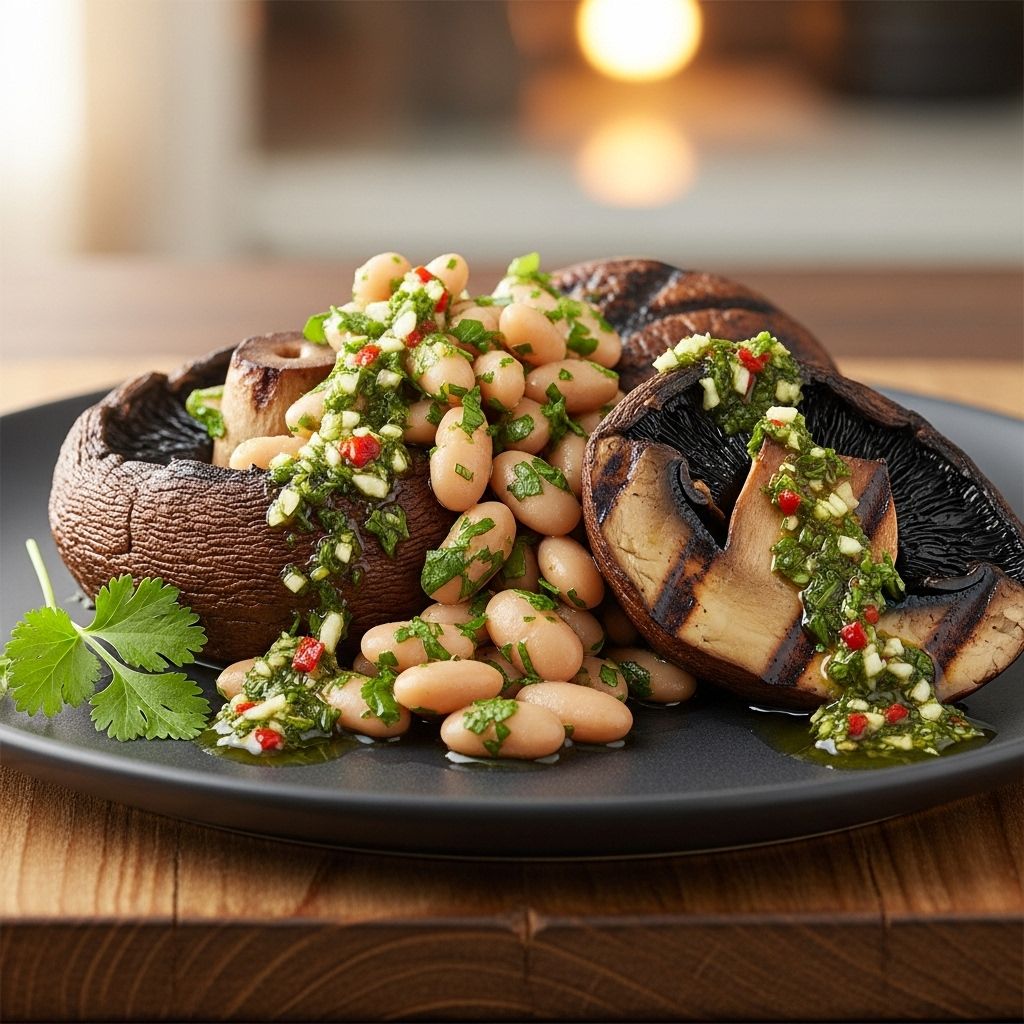 This easy, flavorful portobello mushroom dish pairs creamy cannellini beans with zesty chimichurri for a nourishing plant-based entrée.