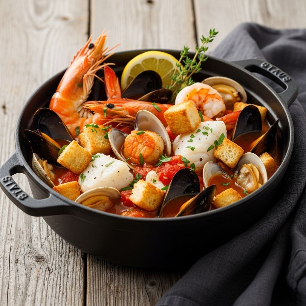Dive into a quick, hearty seafood stew packed with mussels, cod, and shrimp—ready in 25 minutes for a nutritious, comforting meal.