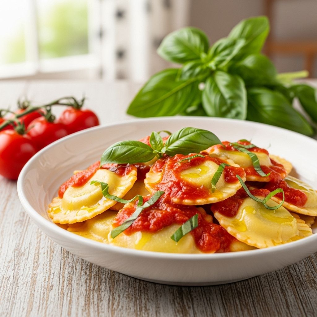 Effortless and vibrant, this no-cook tomato sauce ravioli delivers a fresh, flavor-packed meal in just 15 minutes.