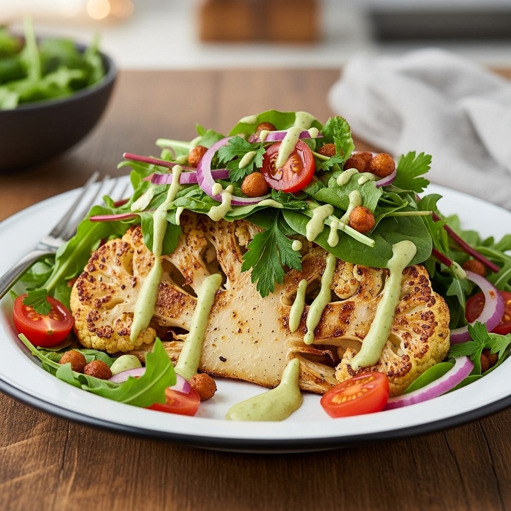 Discover a flavorful, hearty salad that uses roasted cauliflower 'steaks' for a satisfying, meatless main course packed with nutrition and taste.