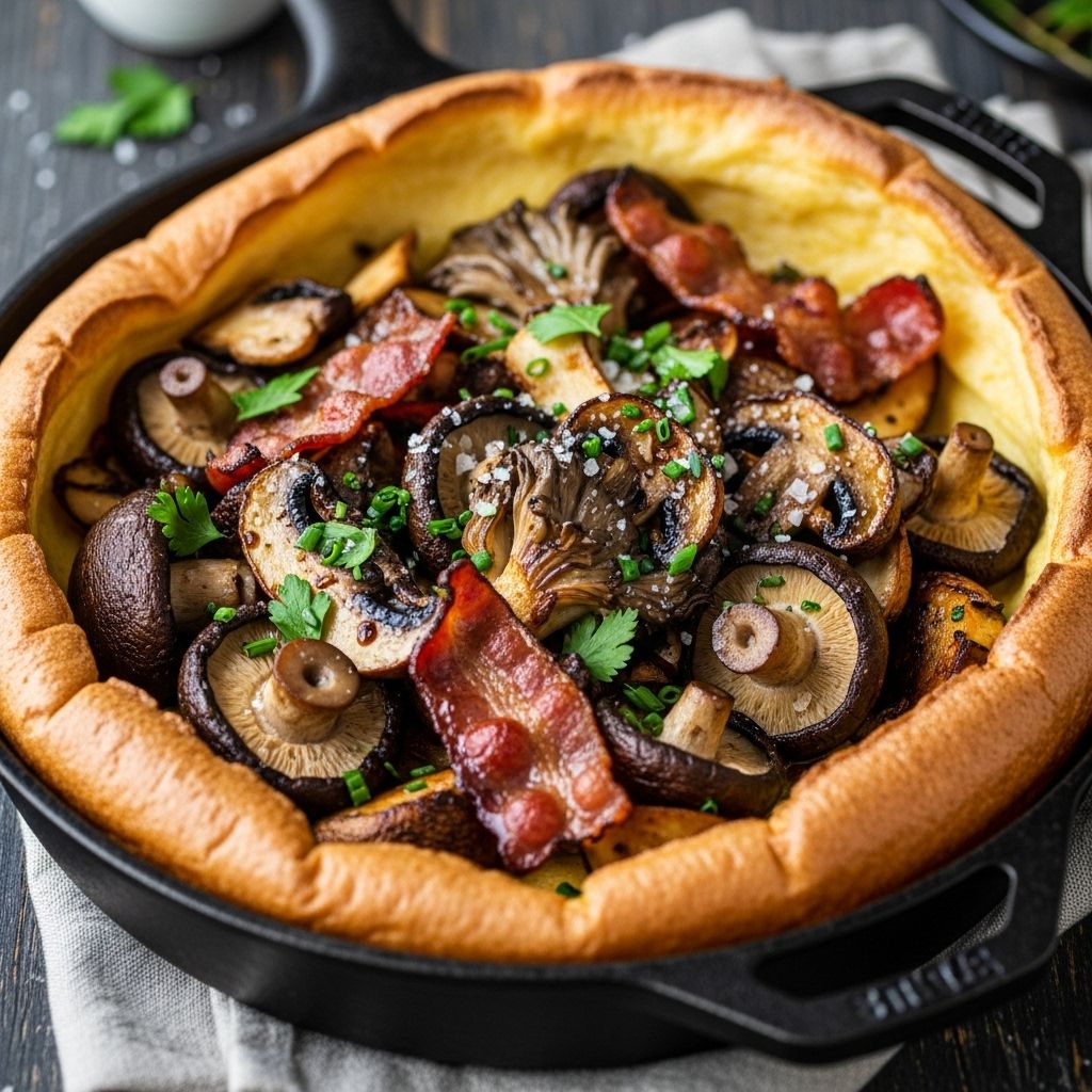 Discover how a Dutch baby transforms with golden mushrooms, crispy bacon, and melty cheese into a showstopping, easy-to-make savory centerpiece.