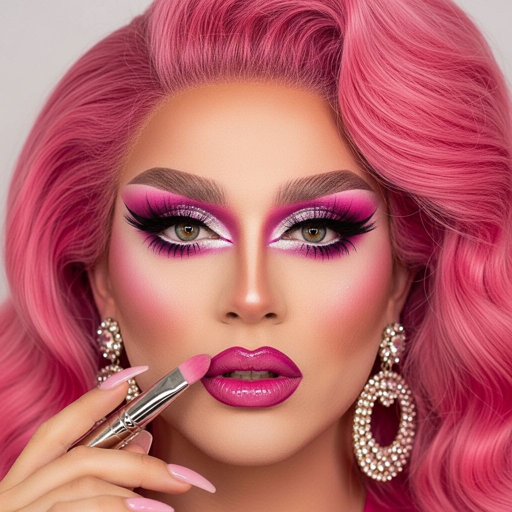 Dive into the whimsical world of Rosé with this expertly detailed guide on achieving the iconic bubblegum pink drag makeup transformation.