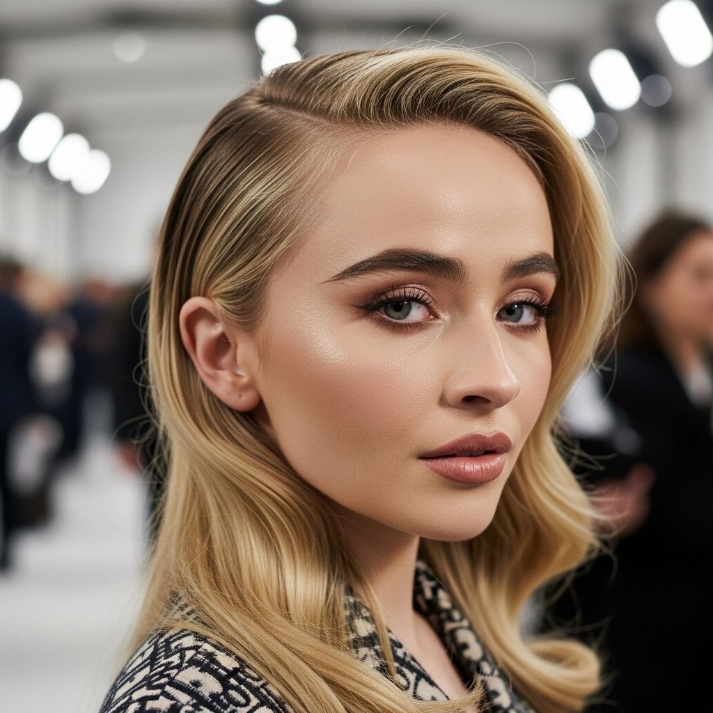 Pop sensation Sabrina Carpenter unveils a classic side-part and swaps her signature curtain bangs for a vintage twist at Dior’s Spring/Summer 2026 Menswear show in Paris.