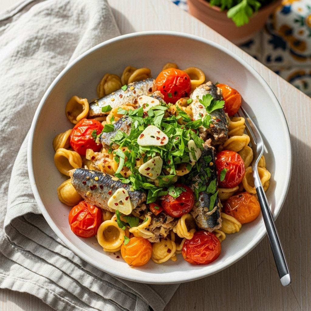 Sardine Pasta with Burst Tomatoes: A Simple, Healthy Mediterranean Recipe Discover how Mediterranean staples like sardines, tomatoes, and garlic make a delicious, nutritious pasta in just 30 minutes.