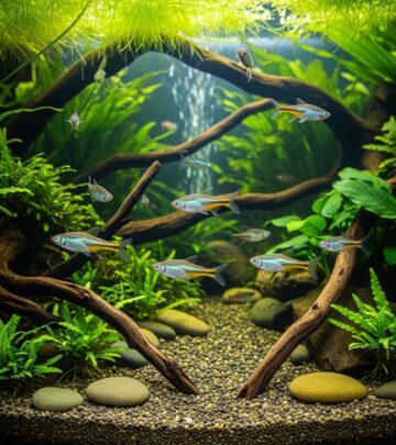 A harmonious shoal thrives when water clarity and subtle decor highlight natural movement.