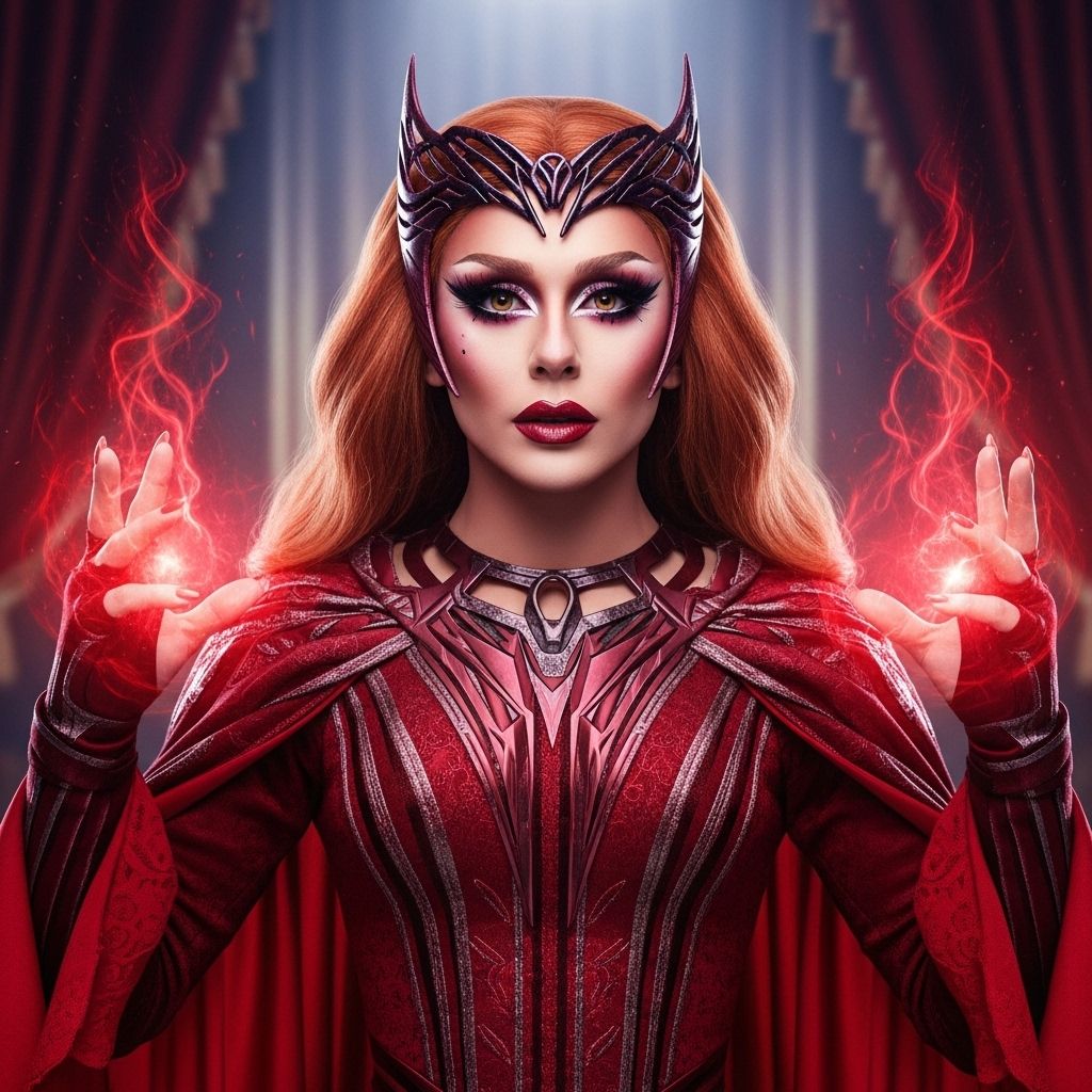 A Marvel-inspired drag transformation meets next-level glamour in Selma Nilla’s Scarlet Witch cosplay for Cosmo Queens.