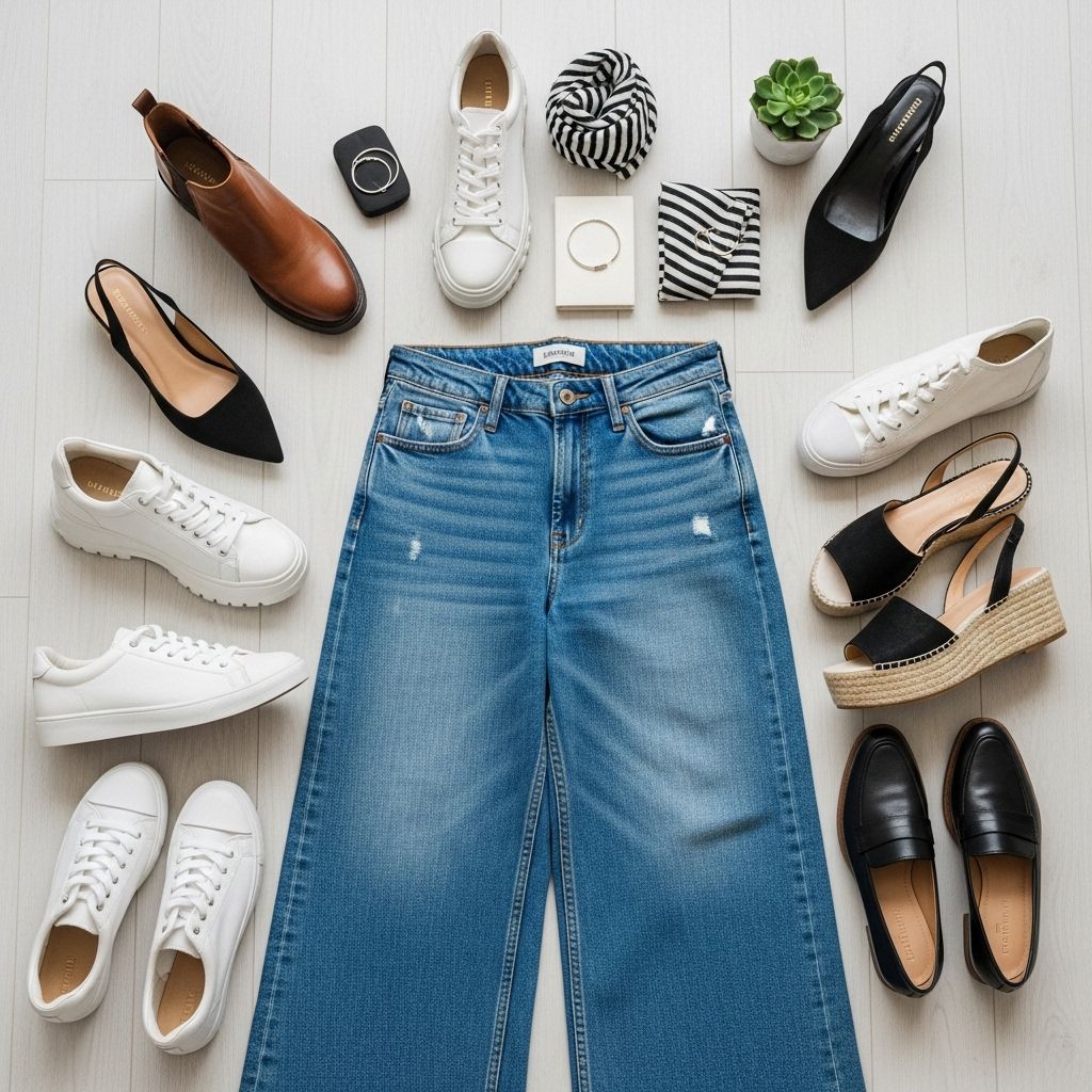 Discover expertly curated shoe styles for every occasion and season to perfectly complement your wide-leg jeans.