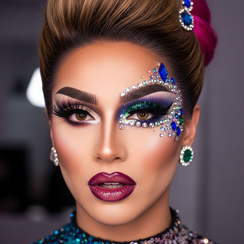 Glitter, jewels, and drama—follow Silky Ganache’s iconic drag makeup transformation for maximum glam.