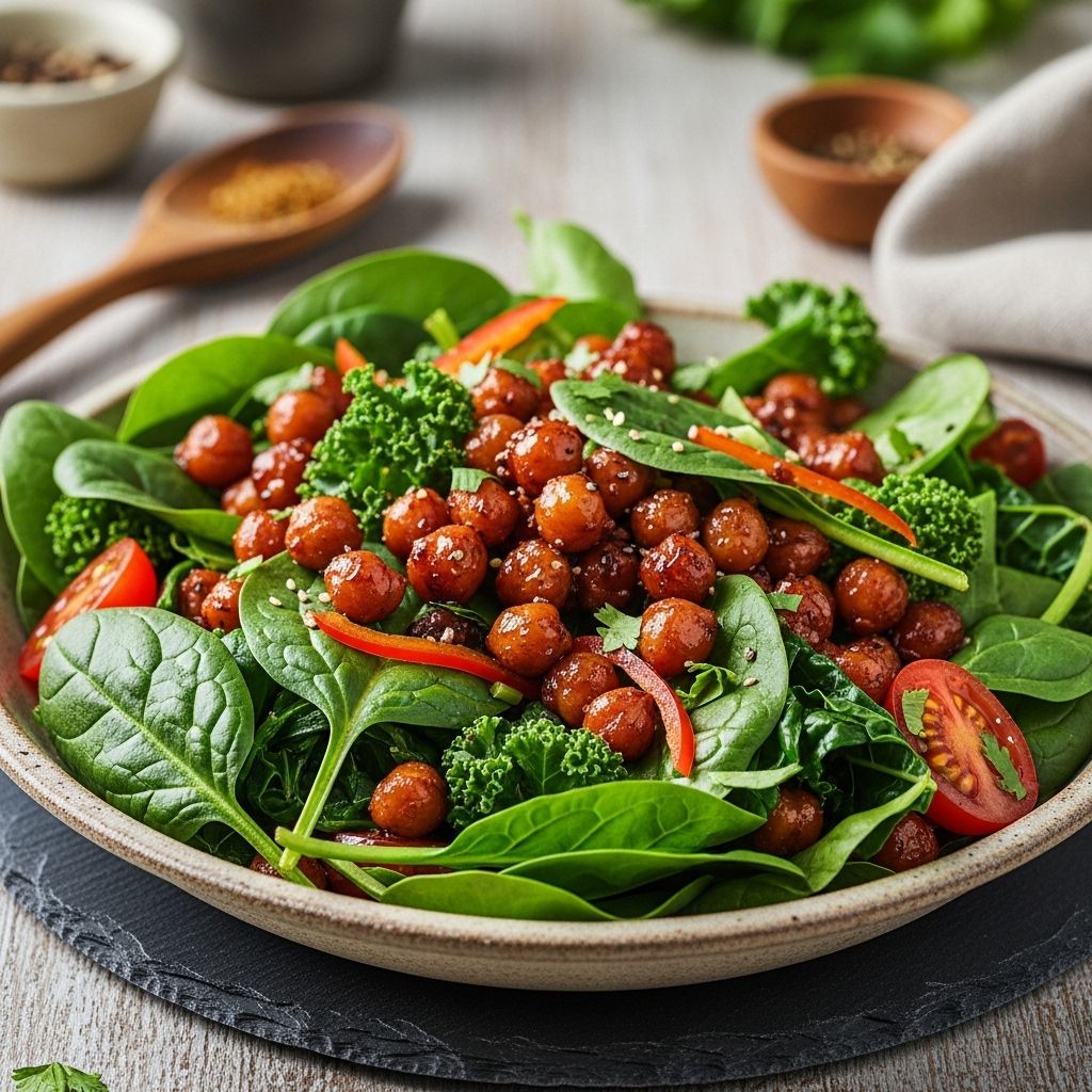 Smoky glazed chickpeas come together with nourishing greens for a protein-packed, fiber-rich vegan meal that’s easy, flavorful, and versatile.