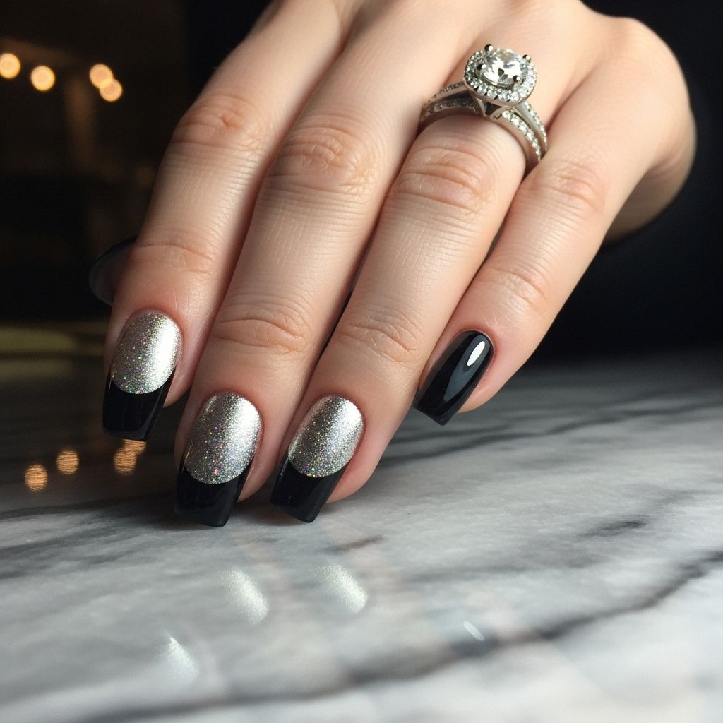 Get an elegant, glittery half-moon manicure at home and dazzle your look for every special occasion.