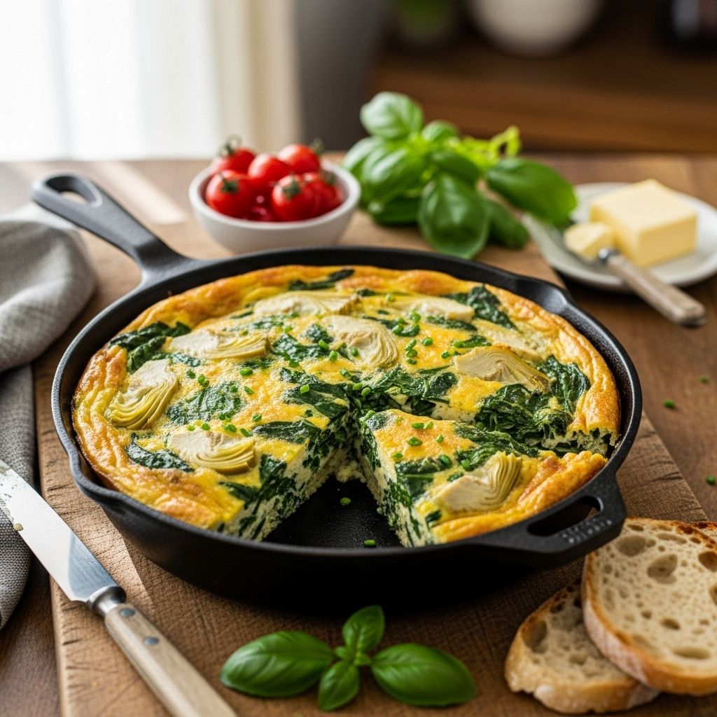 Discover a creamy, flavorful spinach and artichoke frittata recipe—perfect for healthy brunches, meal prep, or quick weeknight dinners.