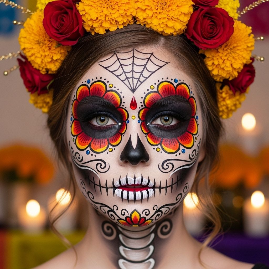 Master the art of sugar skull face paint with this step-by-step guide using easy-to-find products for a bold Día de los Muertos look.