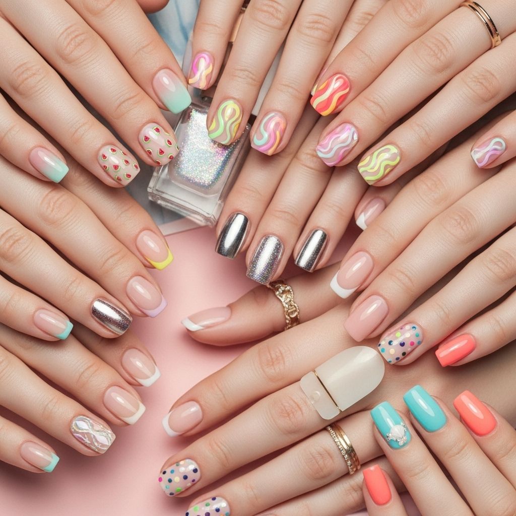 Discover the hottest summer nail trends from chrome finishes to tropical florals