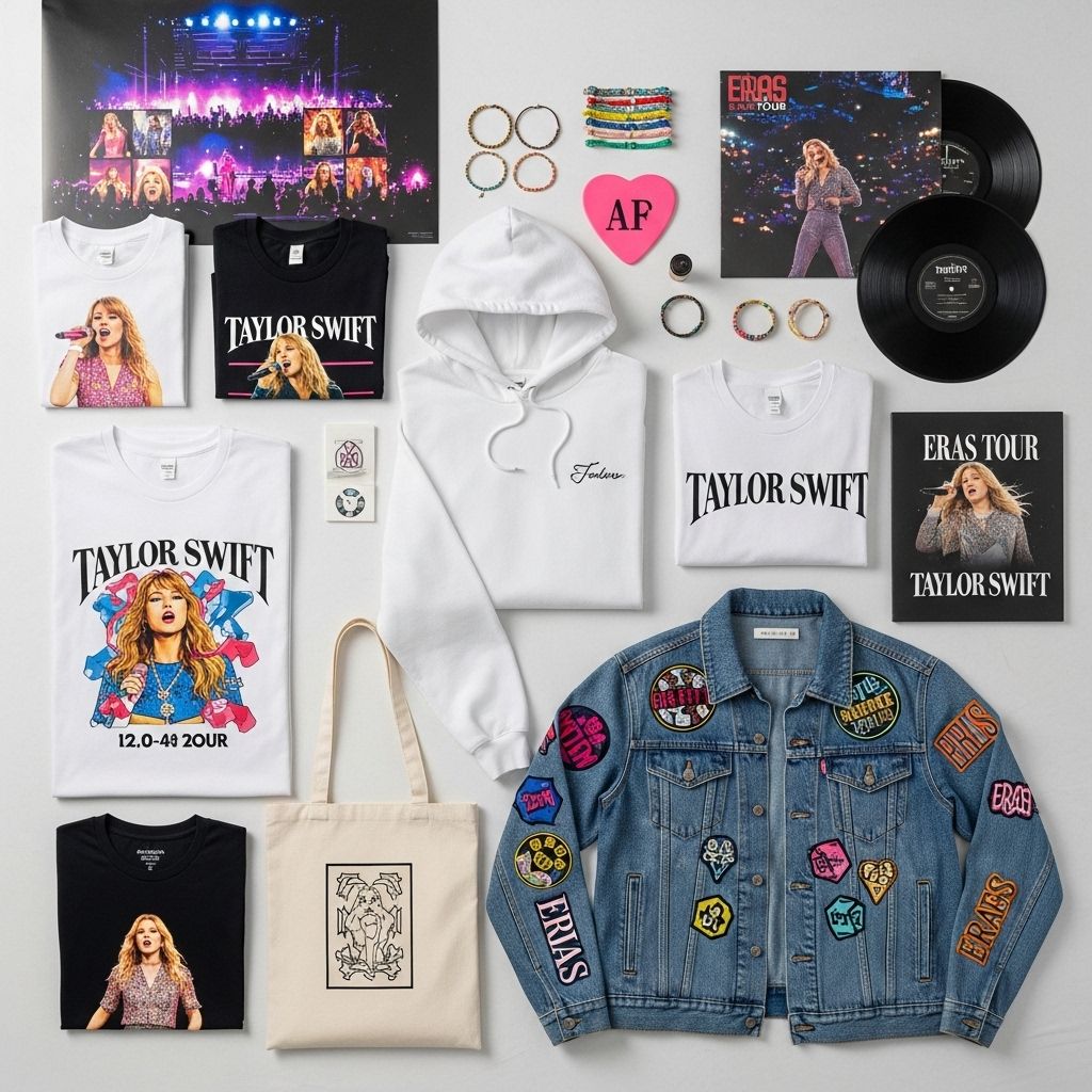 Explore every iconic Eras Tour merch drop, shopping tips, and collector favorites from Taylor Swift’s legendary world tour.