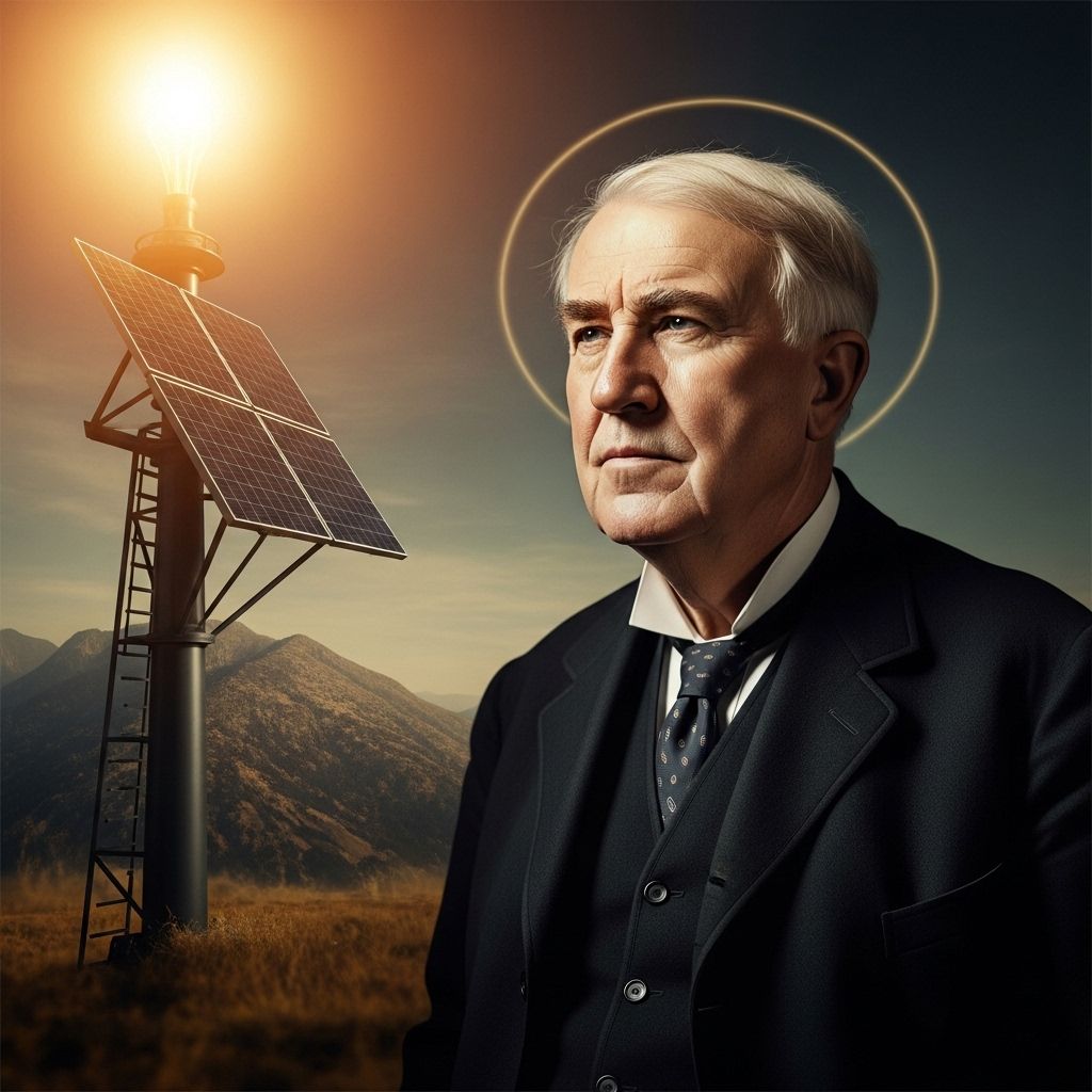 Thomas Edison’s lasting legacy: pioneering innovation and a prophetic vision for solar-powered, sustainable energy futures.