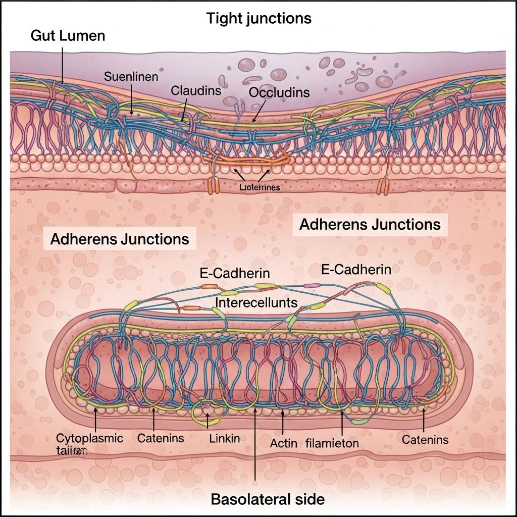 Tight Junctions vs Adherens Junctions: Comparative Roles in the Gut Barrier and Intestinal Health Cells lining the intestine unite to control permeability and reinforce digestive defenses.