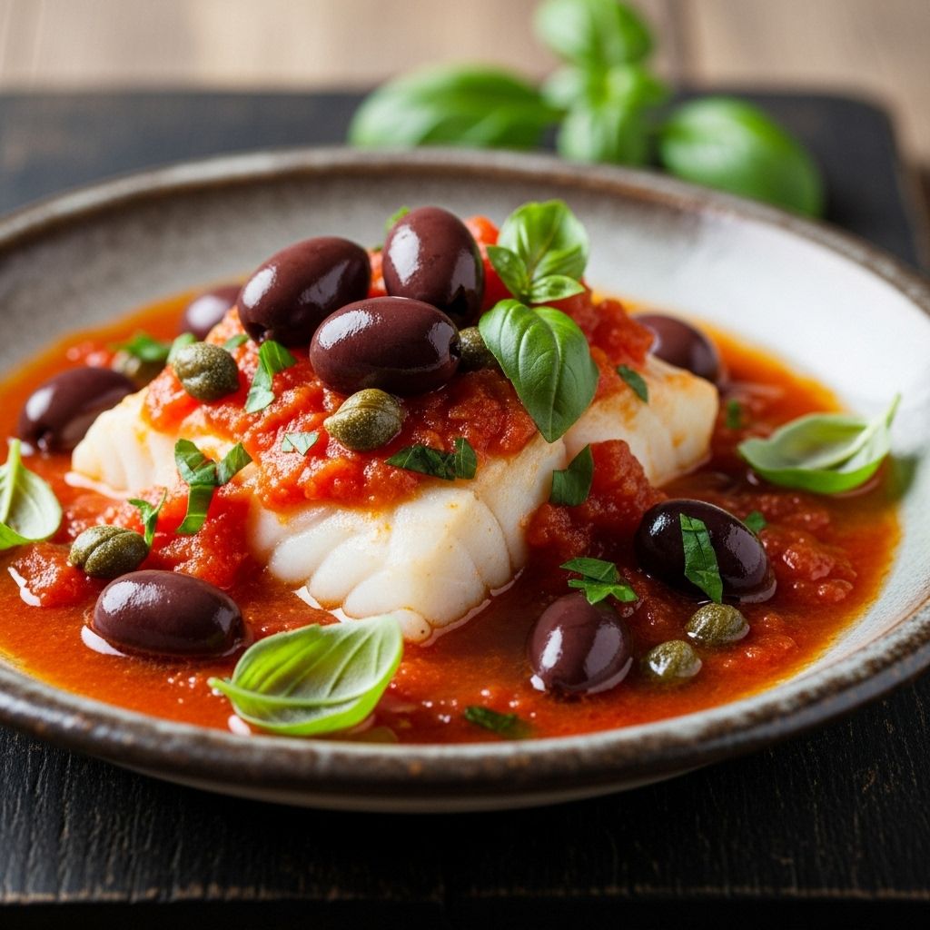 Discover how poaching cod in a tomato, olive, and caper medley creates a succulent, healthful dish with bright Mediterranean flavors.