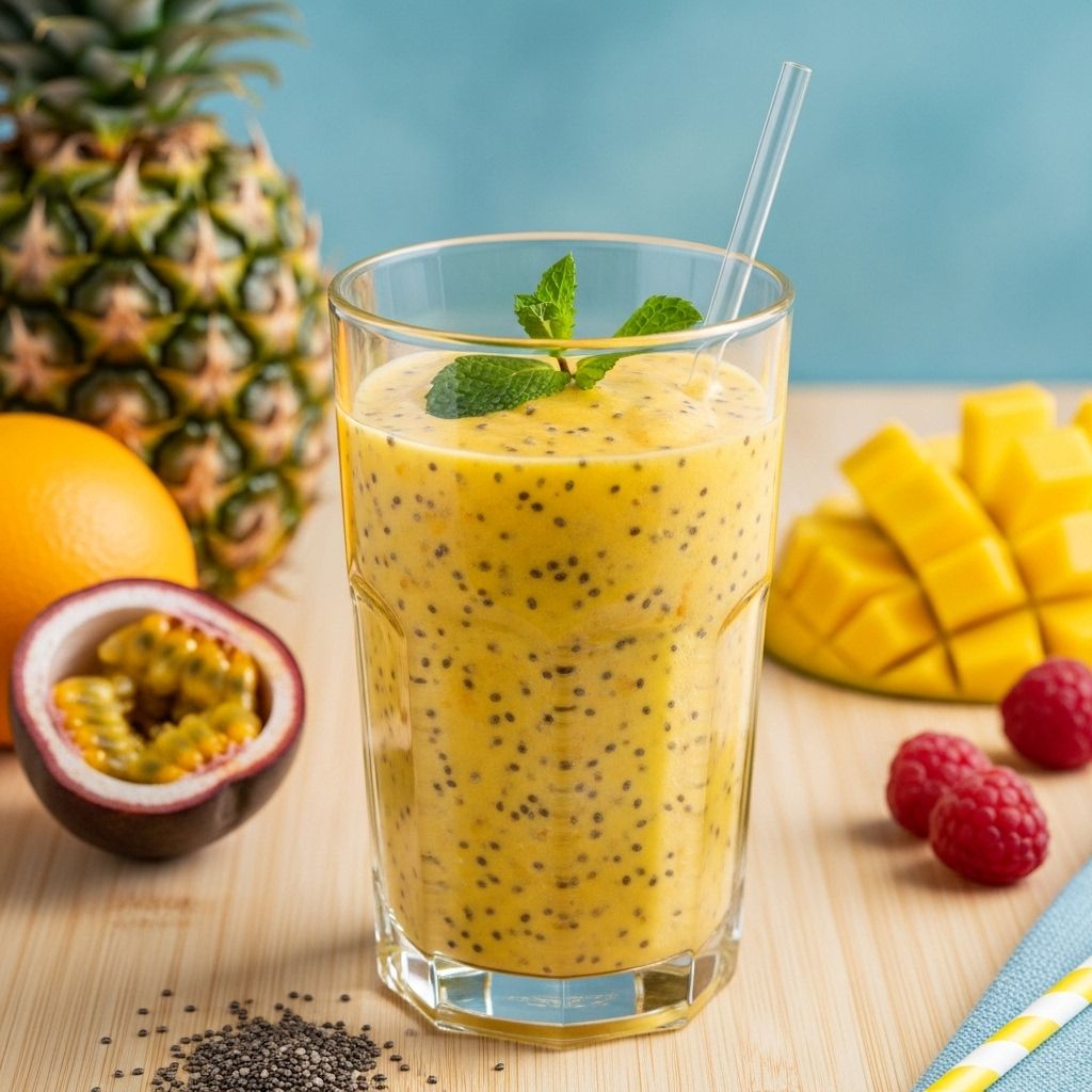Start your day right with a fiber-rich, no-blender-needed tropical chia smoothie packed with fruity flavor and nutrition.