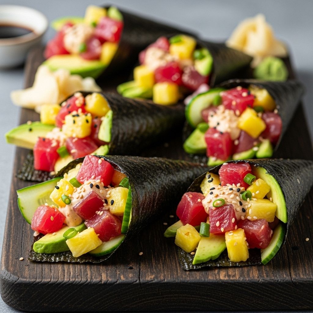 Discover a vibrant, easy hand roll recipe packed with protein, omega-3s, and tropical flavor—no sushi skills required.