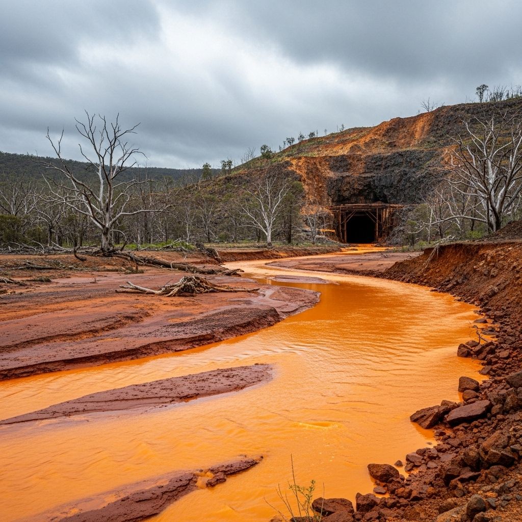 A critical examination of acid mine drainage, its devastating impacts, and methods for prevention and remediation.
