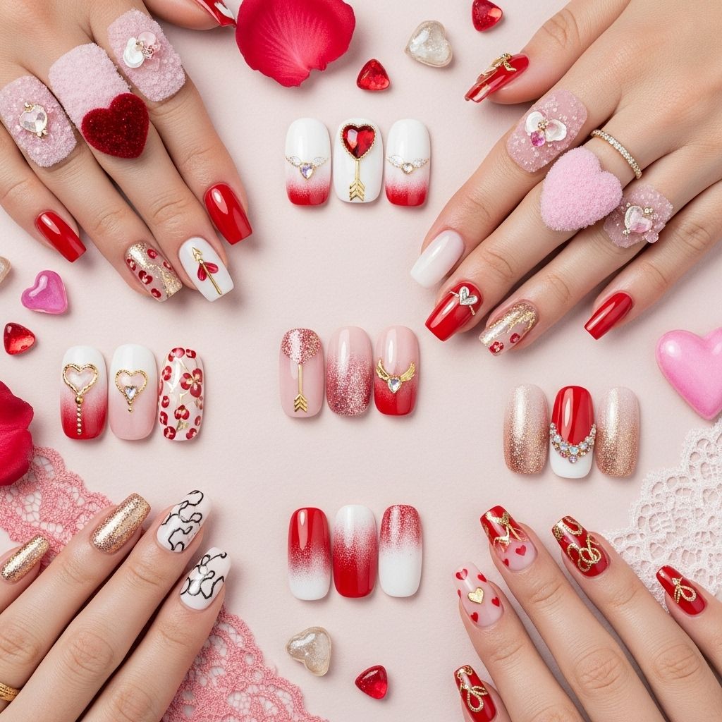 Romantic nail art designs perfect for February 14th celebrations