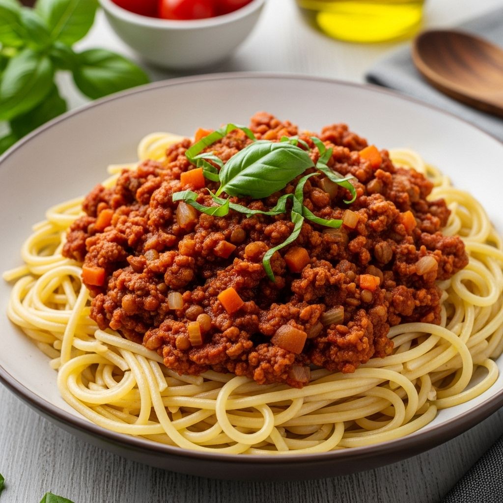 Experience the richness of classic Italian flavor in this hearty, plant-based bolognese—ready in under an hour and perfect for all diets.