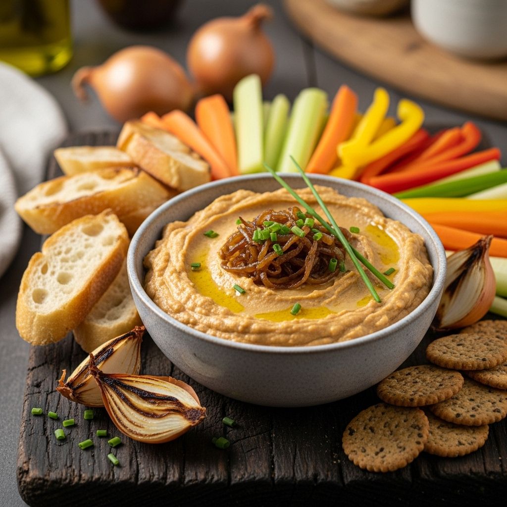 Discover how to make a classic, creamy caramelized onion dip that's 100% vegan, perfect for gatherings, and bursting with rich, savory flavor.