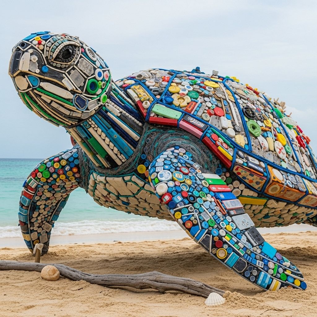 Discover how beach plastic is transformed into vibrant sculptures, inspiring global action for cleaner oceans and communities.