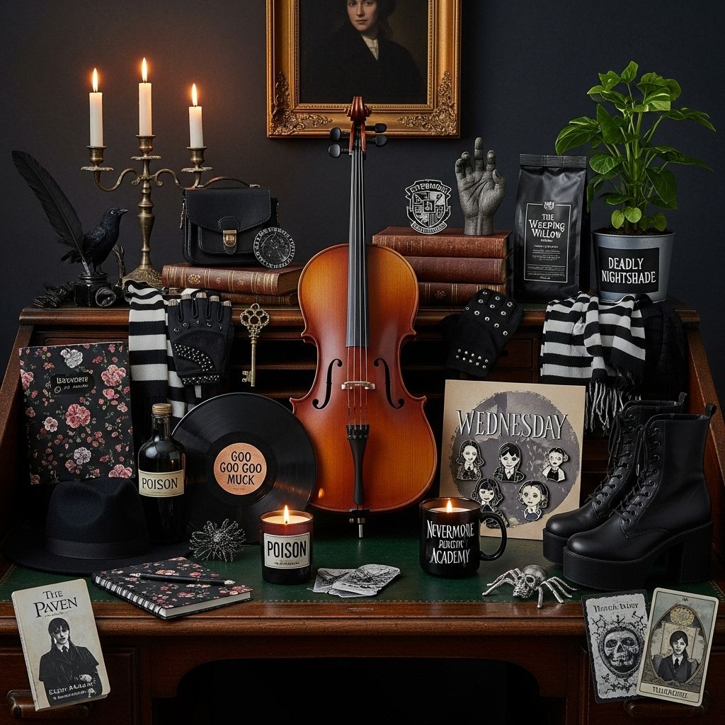Explore unique and delightfully dark gifts inspired by Netflix’s ‘Wednesday,’ perfect for fans channeling their inner Addams.