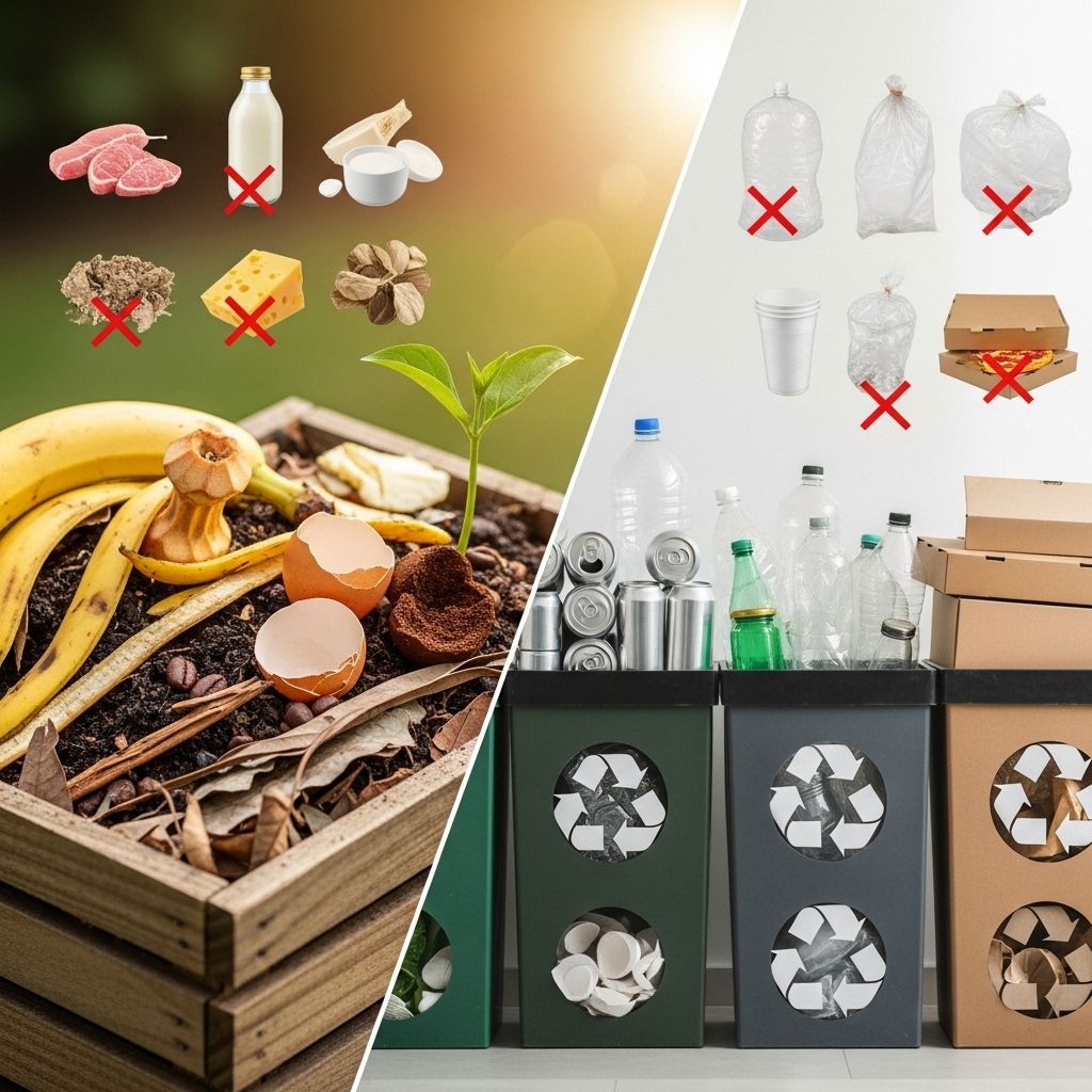 Keep your compost and recycling safe, clean, and eco-friendly by avoiding these common contaminants.