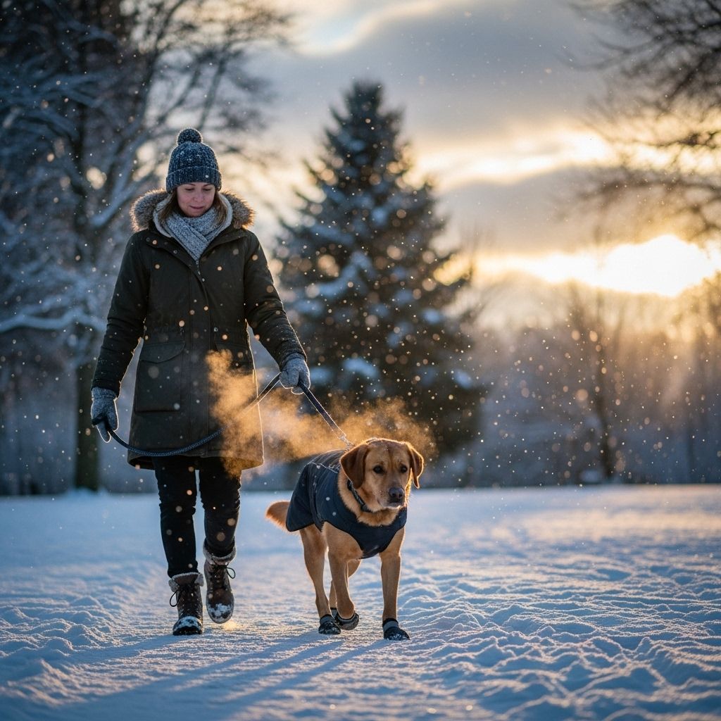 Practical tips to shield canine companions from icy hazards and chilly air.