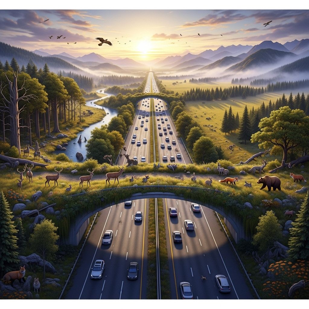 Wildlife corridors reconnect fragmented habitats, ensuring species can migrate, breed, and thrive despite growing human development.