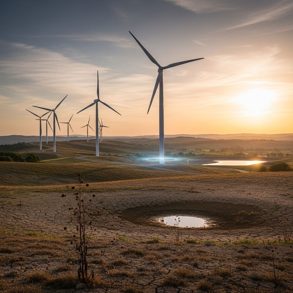 Exploring how wind turbines and renewable energy play a crucial role in drought resilience and water conservation.